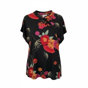 Chico's Travelers Mandarin Wrap Top Floral Asian Print Size 3 (XL)